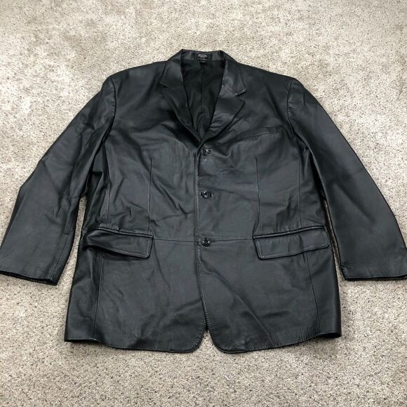 J Ferrar Jacket Adult Extra Large Black 100% Leather Blazer Coat Relaxed Mens - Picture 1 of 12